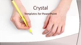  Presentation with rubber - Slide set having eraser - human hands with pencil background and a lemonade colored foreground