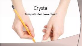  Presentation with rubber - Presentation theme with eraser - human hands with pencil background and a sky blue colored foreground