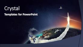  Presentation with rocket - Amazing PPT layouts having upper surface with flying satellite backdrop and a black colored foreground