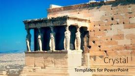  Presentation with temple - Presentation design consisting of erechtheum-temple-ruins background and a coral colored foreground