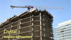  Presentation with high rise building - Audience pleasing PPT theme consisting of erection equiments - construction crane over a high backdrop and a tawny brown colored foreground