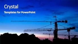  Presentation with construction cranes - PPT theme with erection equiments - construction of a building cranes background and a dark gray colored foreground