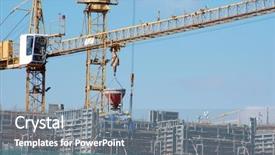  Presentation with concrete construction - Presentation theme enhanced with erection equiments - construction workers pouring concrete mix background and a  colored foreground