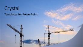  Presentation with water blue sky and peaceful - PPT theme enhanced with erection equiments - crane on background of blue background and a  colored foreground