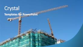  Presentation with under construction - Presentation featuring erection equiments - residential building under construction background and a  colored foreground