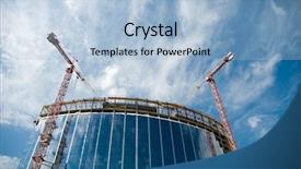  Presentation with skyscraper glass tower - Presentation theme having erection equiments - tower cranes make skyscraper background and a light blue colored foreground