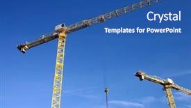  Presentation with cranes on buildings - Colorful slide set enhanced with erection equiments - two yellow cranes backdrop and a ocean colored foreground