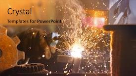  Presentation with factory - Amazing PPT layouts having erection equiments - welder working in workshop factory backdrop and a gold colored foreground