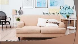  Presentation with room - Theme featuring ergonomic - sofa in modern room interior background and a sky blue colored foreground