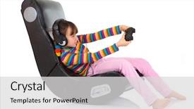  Presentation with children playing - Slides featuring ergonomics children - girl playing game in chair background and a light gray colored foreground