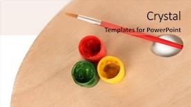 Presentation with brush - Cool new PPT layouts with ergonomics children - wooden art palette with brush backdrop and a  colored foreground
