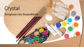  Presentation with abstract paint brush texture art - Presentation featuring ergonomics children - wooden art palette with brushes background and a  colored foreground