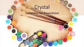  Presentation with art historical painting - Presentation theme having ergonomics children - wooden art palette with brushes background and a  colored foreground