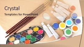  Presentation with art historical painting - Slide set consisting of ergonomics children - wooden art palette with brushes background and a  colored foreground