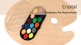  Presentation with art - Presentation theme with ergonomics children - wooden art palette with paints background and a  colored foreground