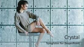  Presentation with girl model - Cool new PPT theme with erotic fashion modeling - beautiful girl sitting backdrop and a light blue colored foreground
