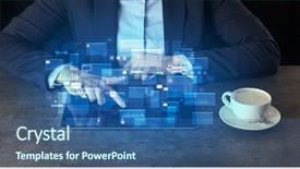  Presentation with global - Colorful presentation design enhanced with erp design - business woman working on tablet backdrop and a ocean colored foreground