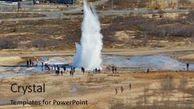  Presentation with iceland location famous place kirkjufellsfoss - Presentation design featuring eruption - erupting geyser in iceland strokkur background and a coral colored foreground