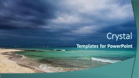  Presentation with beach - PPT theme featuring es-trenc-beach-under-dramatic background and a ocean colored foreground