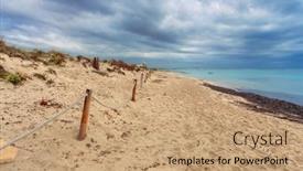  Presentation with gloomy - Cool new PPT layouts with es-trenc-beach-under-dramatic backdrop and a coral colored foreground