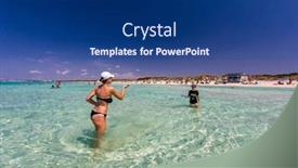  Presentation with people enjoying - Audience pleasing presentation theme consisting of es-trenc-majorca-spain-25 backdrop and a ocean colored foreground