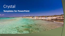  Presentation with people enjoying - Cool new presentation design with es-trenc-majorca-spain-25 backdrop and a ocean colored foreground