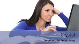  Presentation with young man holdng laptop on lap money - PPT theme with esc - beautiful young woman using laptop background and a teal colored foreground