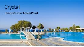  Presentation with water ocean - Slides having ocean lounge escada - water pool and bridge background and a teal colored foreground