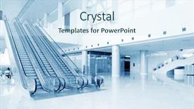  Presentation with modern building - PPT theme featuring escalator in modern building hall background and a sky blue colored foreground