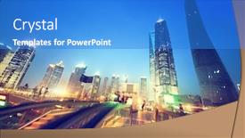  Presentation with financial center - Presentation theme enhanced with escalator-in-shanghai-lujiazui-financial background and a  colored foreground