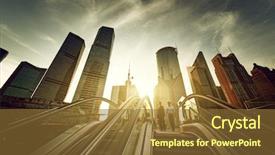  Presentation with financial center - Amazing PPT layouts having escalator in shanghai lujiazui financial backdrop and a tawny brown colored foreground