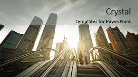  Presentation with financial center - Presentation consisting of escalator in shanghai lujiazui financial background and a light gray colored foreground
