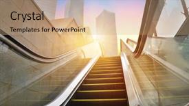  Presentation with sick building - Presentation design featuring escalator to office building background and a coral colored foreground
