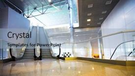  Presentation with exhibition - Presentation design having escalators in exhibition centre background and a light blue colored foreground