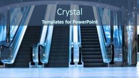  Presentation with modern trade - Cool new PPT theme with escalators modern interior of trade center backdrop and a ocean colored foreground