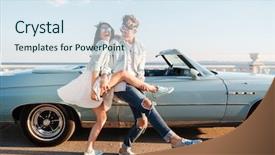  Presentation with dancing - Amazing slide deck having escape - cheerful young couple dancing outdoors backdrop and a sky blue colored foreground