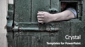  Presentation with prison door - Audience pleasing PPT theme consisting of escape arm reaches through jail backdrop and a dark gray colored foreground