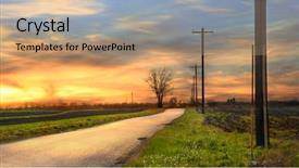  Presentation with route - Slide set featuring escape route - beautiful high way through wheat background and a coral colored foreground