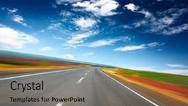  Presentation with asphalt road - PPT layouts with escape route - blurred asphalt road and blue background and a coral colored foreground