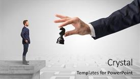  Presentation with route - Slides with escape route - little businessman from the top background and a light gray colored foreground