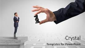  Presentation with route - Presentation design featuring escape route - little businessman from the top background and a light gray colored foreground