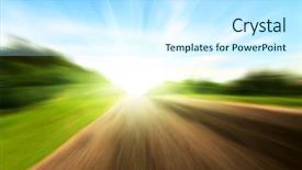  Presentation with route - Cool new presentation theme with escape route - motion blur road and sun backdrop and a cool aqua colored foreground