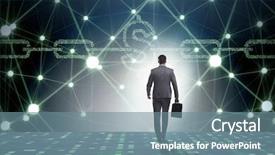  Presentation with cryptocurrency - Beautiful PPT theme featuring escape world - businessman in blockchain cryptocurrency concept backdrop and a seafoam green colored foreground