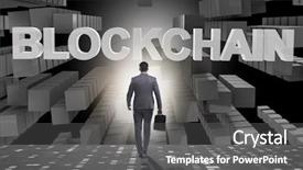  Presentation with cryptocurrency - Beautiful PPT theme featuring escape world - businessman in blockchain cryptocurrency concept backdrop and a dark gray colored foreground