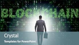  Presentation with blockchain - Audience pleasing presentation design consisting of escape world - businessman in blockchain cryptocurrency concept backdrop and a seafoam green colored foreground