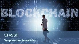  Presentation with cryptocurrency - Presentation design featuring escape world - businessman in blockchain cryptocurrency concept background and a ocean colored foreground