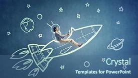  Presentation with rocket - PPT theme enhanced with escape world - woman flying rocket background and a  colored foreground