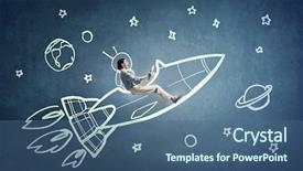  Presentation with woman world - Presentation theme with escape world - woman flying rocket background and a ocean colored foreground