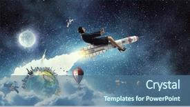  Presentation with woman world - Slide deck with escape world - woman on space rocket mixed background and a ocean colored foreground