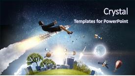  Presentation with woman world - Beautiful slides featuring escape world - woman on space rocket mixed backdrop and a navy blue colored foreground